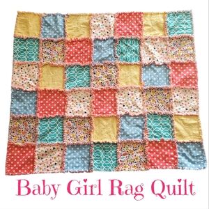 New Homemade Baby Girl Rag Quilt Multi-Color/Fringed Block Style